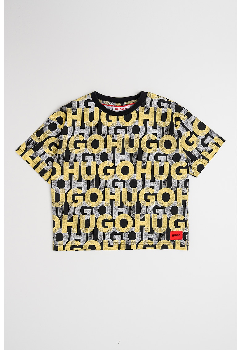 Tricou cu imprimeu monograma - Negru/Galben pai/Alb murdar