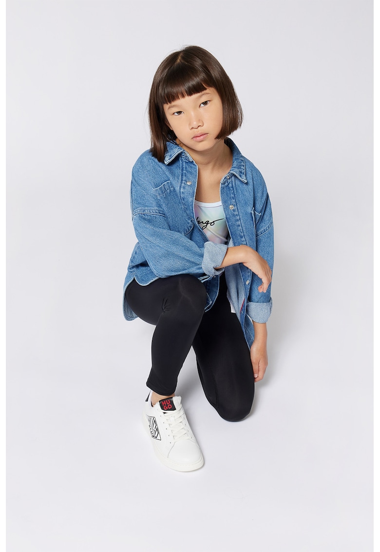 Camasa supradimensionata din denim cu logo aplicat