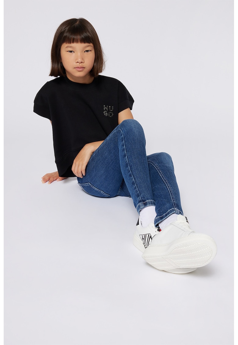 Blugi skinny cu banda logo in talie