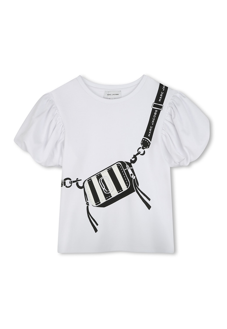 Tricou cu imprimeu si maneci bufante - Alb/Negru