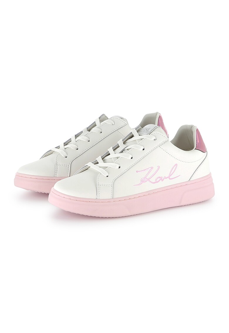 Pantofi sport din piele cu logo - Alb fildes/Roz pastel