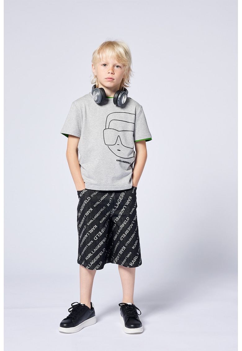 Tricou cu imprimeu logo si decolteu la baza gatului