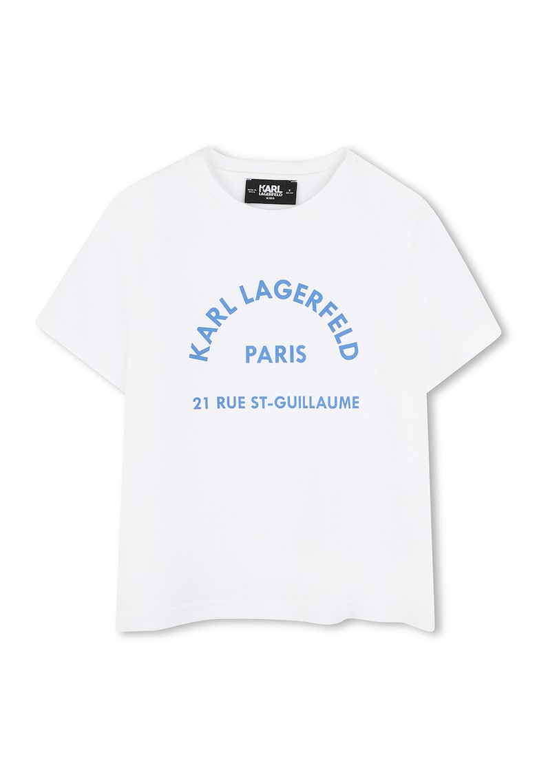 Tricou din bumbac cu imprimeu logo - Alb optic/Albastru deschis