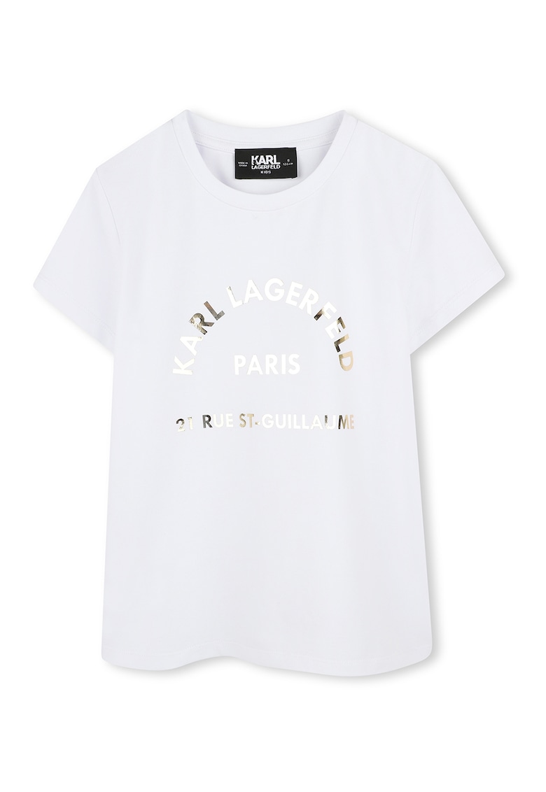 Tricou din amestec de bumbac cu decolteu la baza gatului - Alb optic/Argintiu