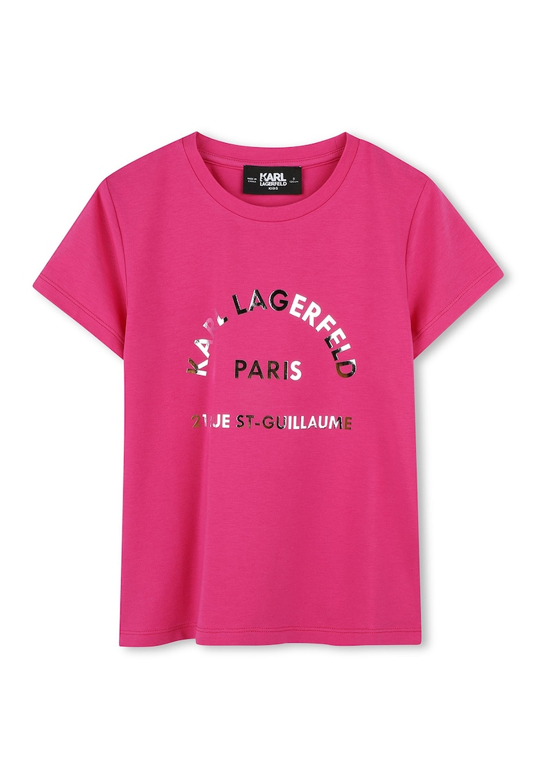 Tricou din amestec de bumbac cu decolteu la baza gatului - Roz aprins