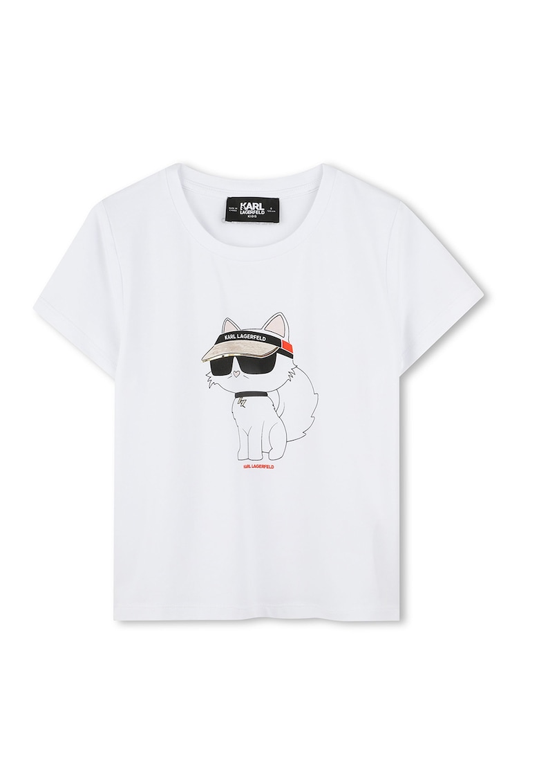 Tricou din amestec de modal cu imprimeu si decolteu la baza gatului