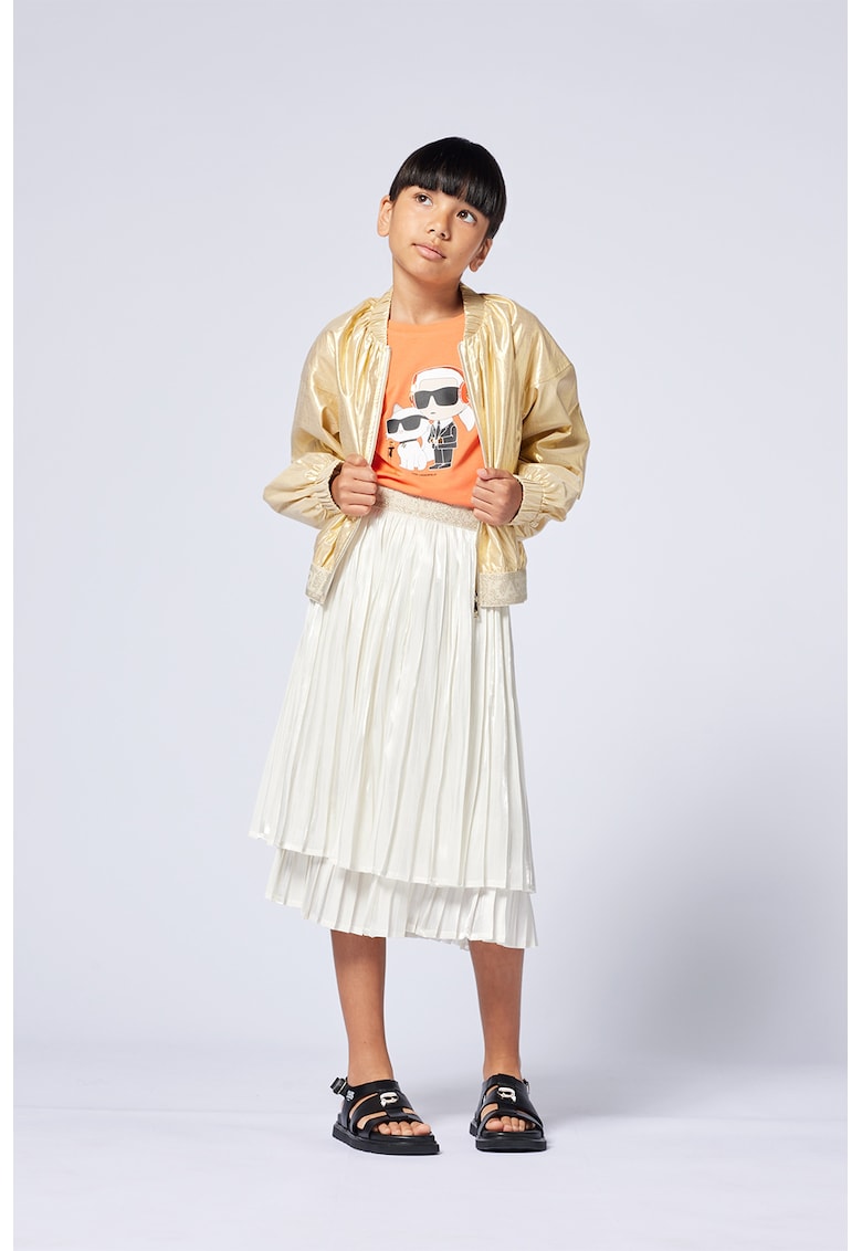 Tricou din amestec de modal cu imprimeu si decolteu la baza gatului