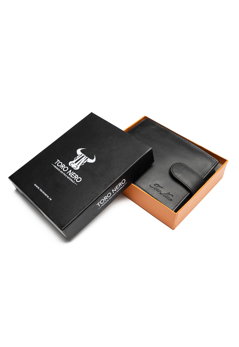 Portofel piele barbati -  protectie RFID - Carte de identitate - Viki - negru fin