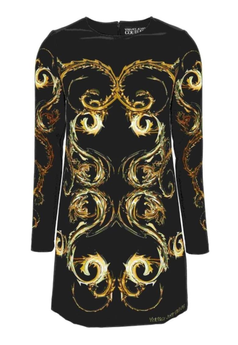 Rochie eleganta poliester/elastan - negru/galben