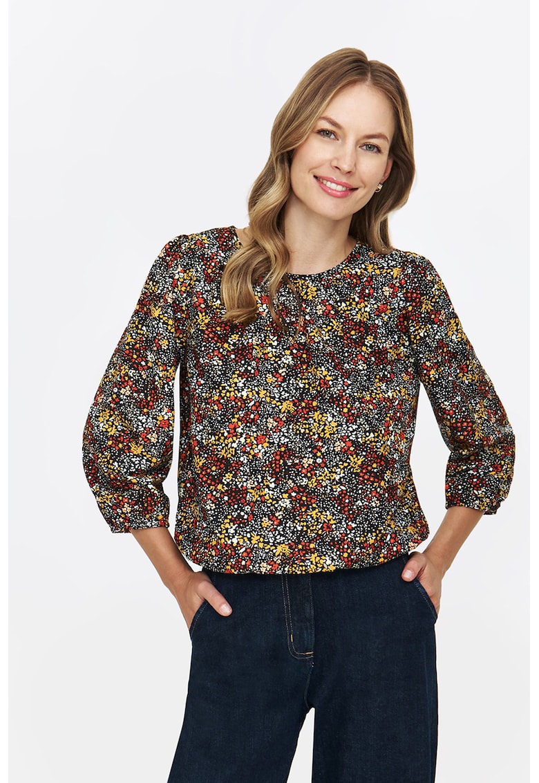 Bluza cu imprimeu floral si maneci bufante
