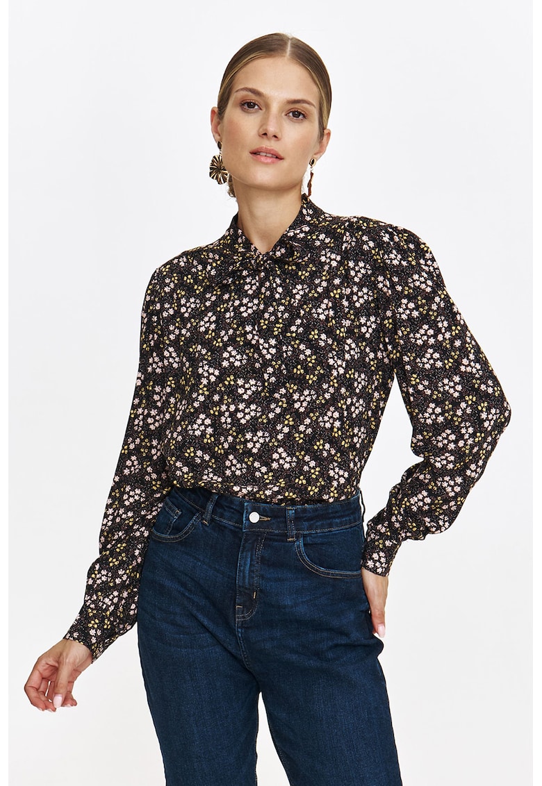 Bluza cu imprimeu floral si funda din panglici