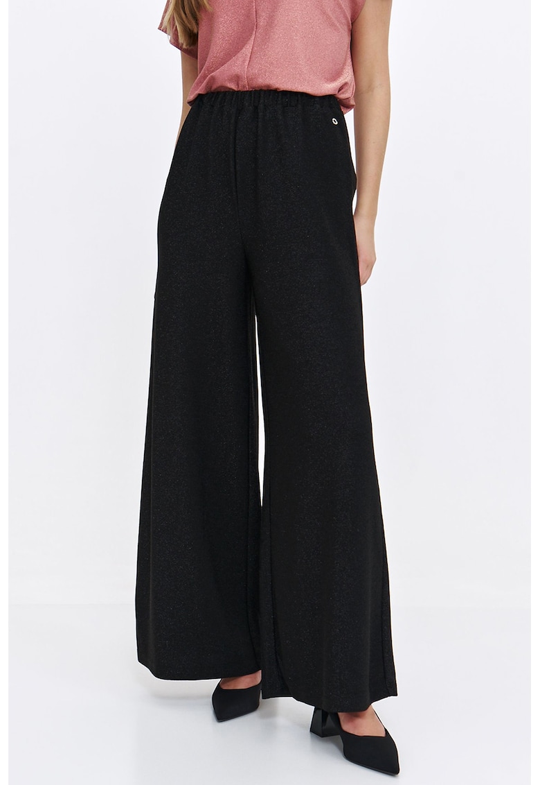 Pantaloni din lurex cu croiala ampla si banda elastica in talie