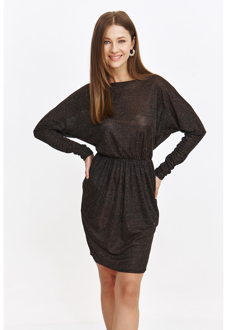 Rochie cu aspect stralucitor - Negru stins/Maro inchis