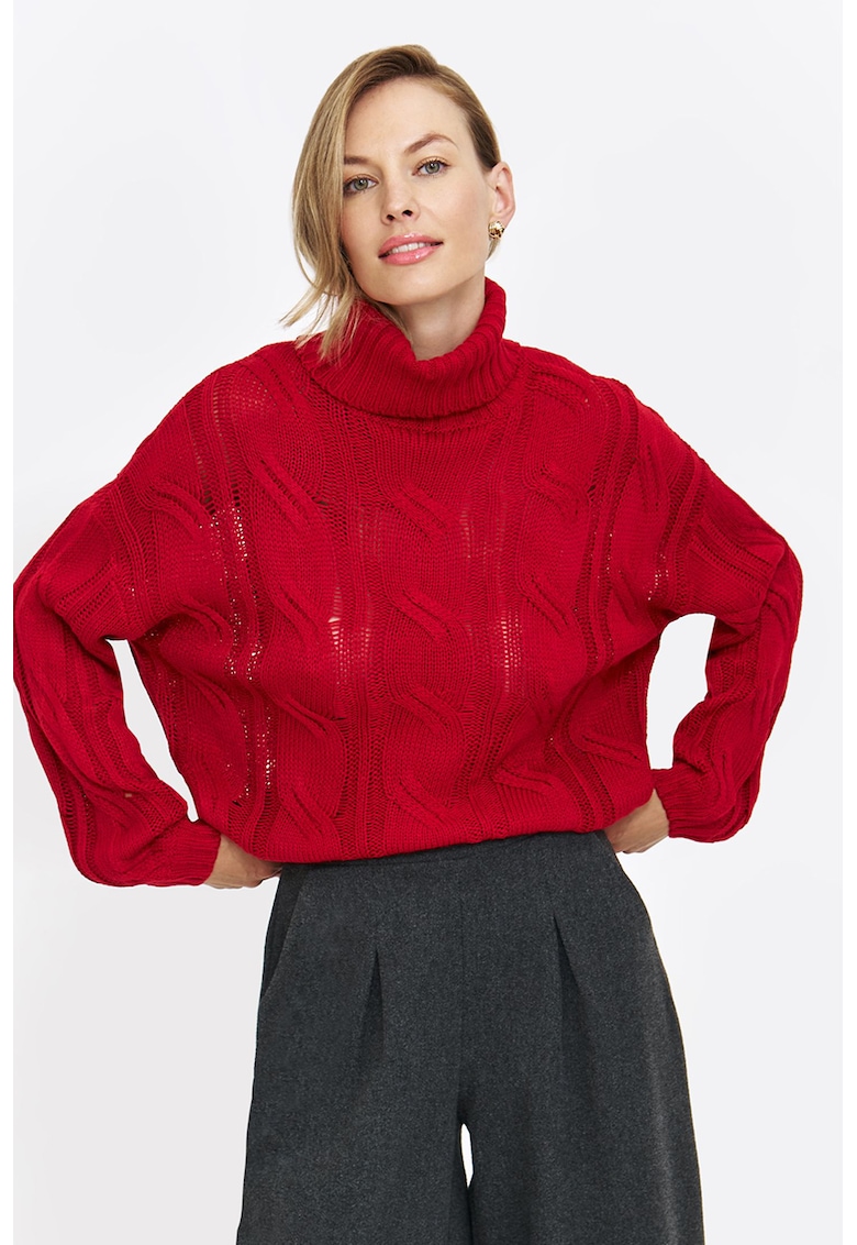 Pulover cu guler inalt si model torsade