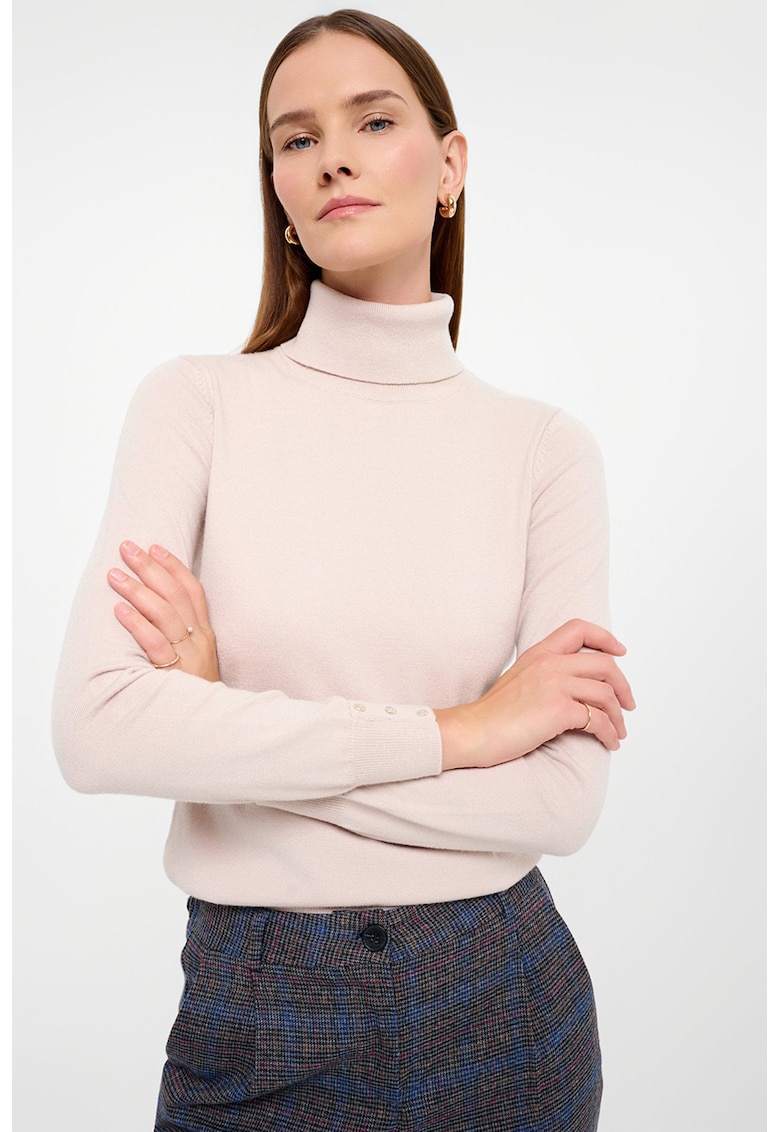 Pulover slim fit cu guler inalt - Bej