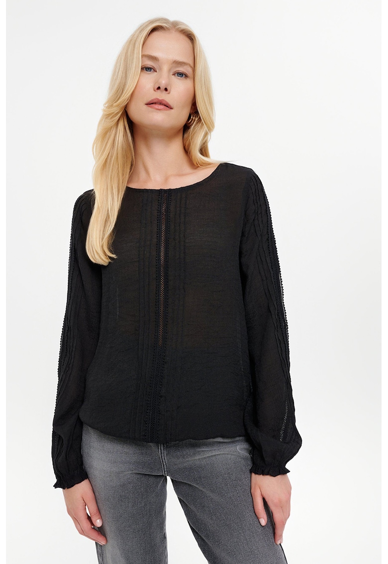 Bluza cu garnituri brodate - Negru stins