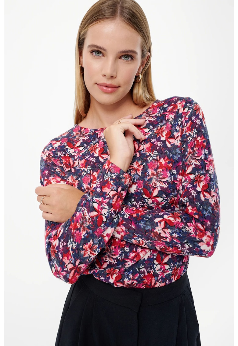 Pulover cu model si decolteu rotund - Rosu/Albastru inchis/Alb optic