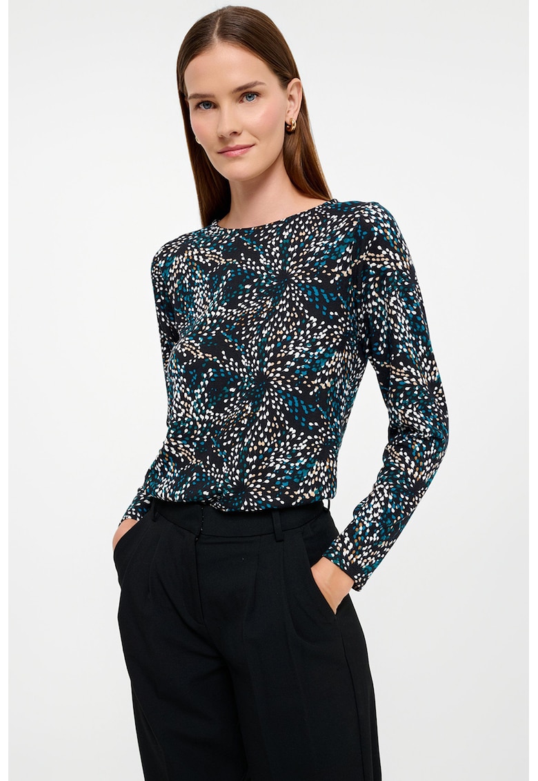 Pulover cu model si decolteu rotund - Negru/Alb optic/Albastru petrol