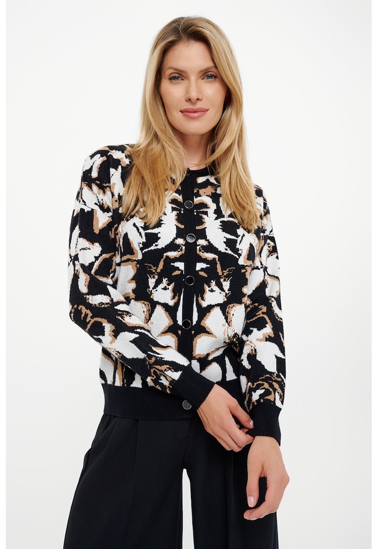 Pulover regular fit cu decolteu la baza gatului - Negru/Alb optic