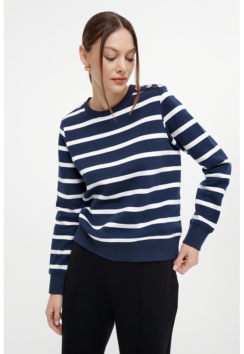 Bluza de trening cu decolteu rotund - Albastru inchis/Alb optic