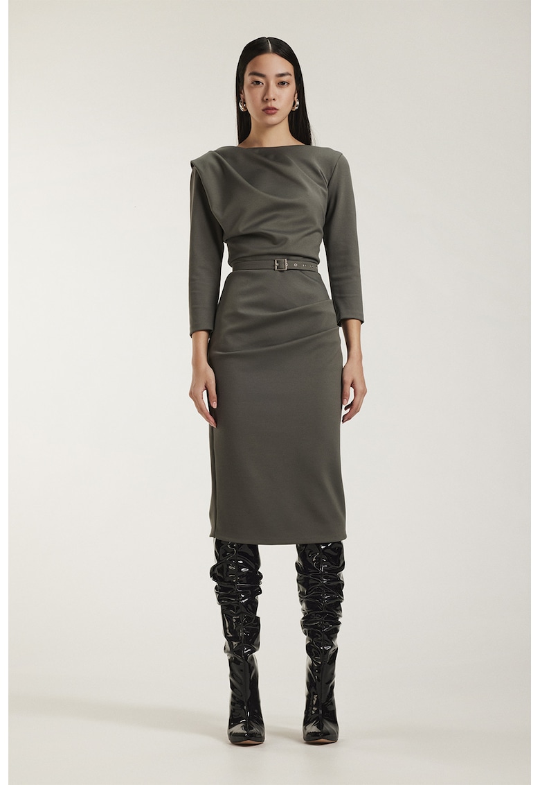 Rochie midi cu drapaj - Gri inchis