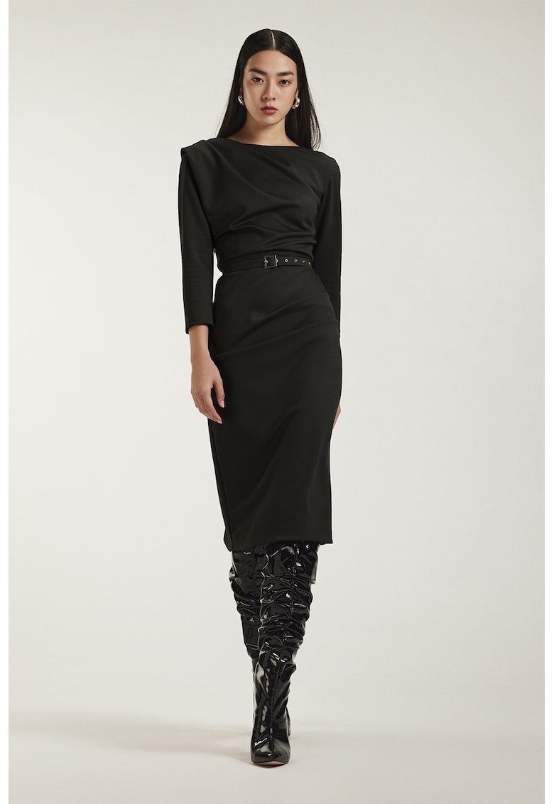 Rochie midi cu drapaj - Negru