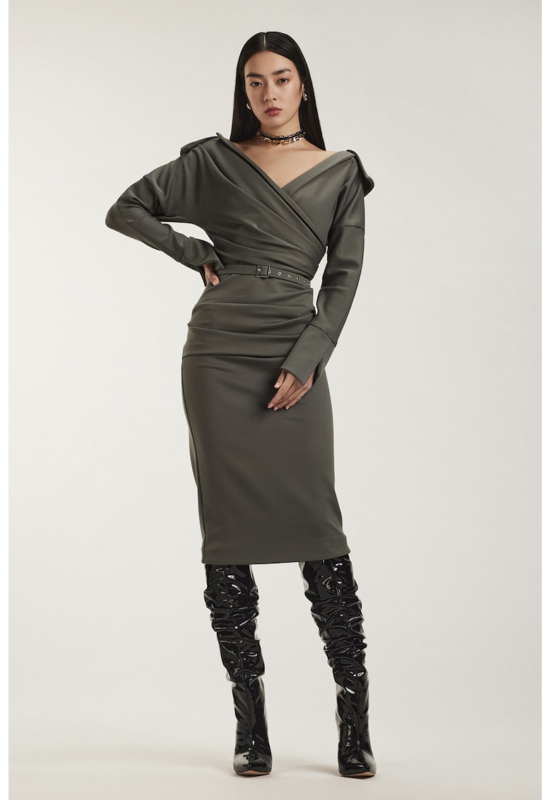 Rochie midi cu drapaj - Gri inchis