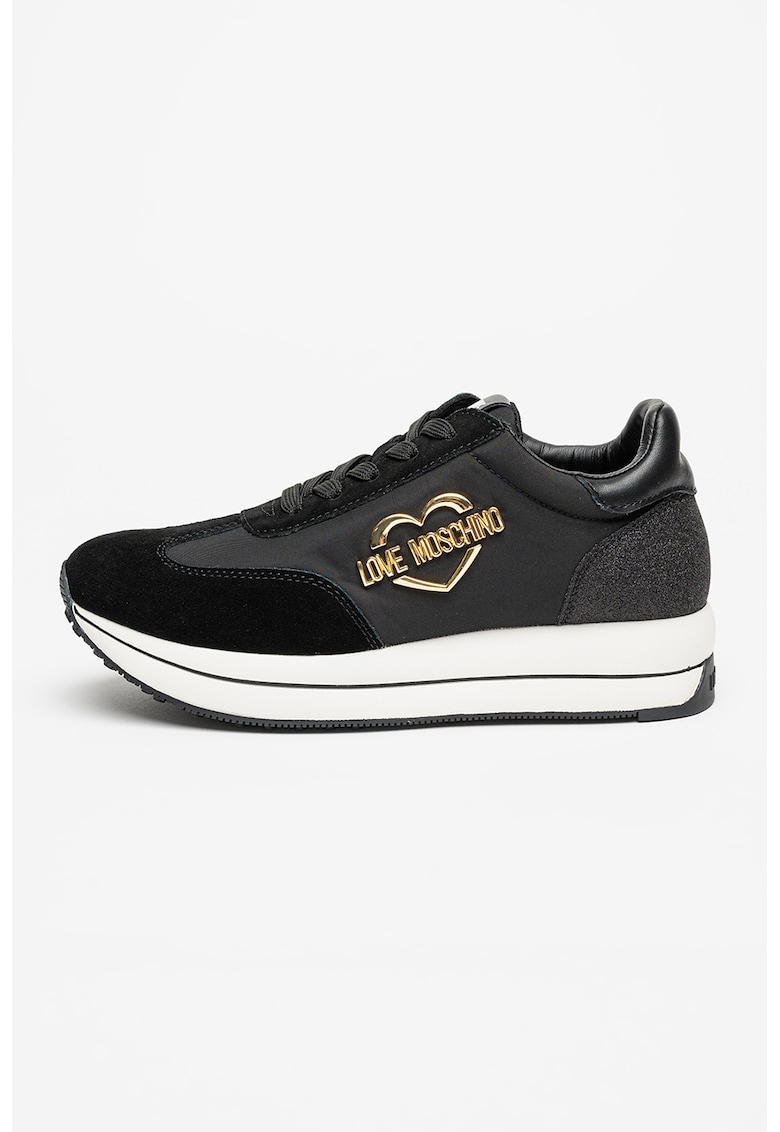 Pantofi sport low-cut cu logo si garnituri din piele intoarsa