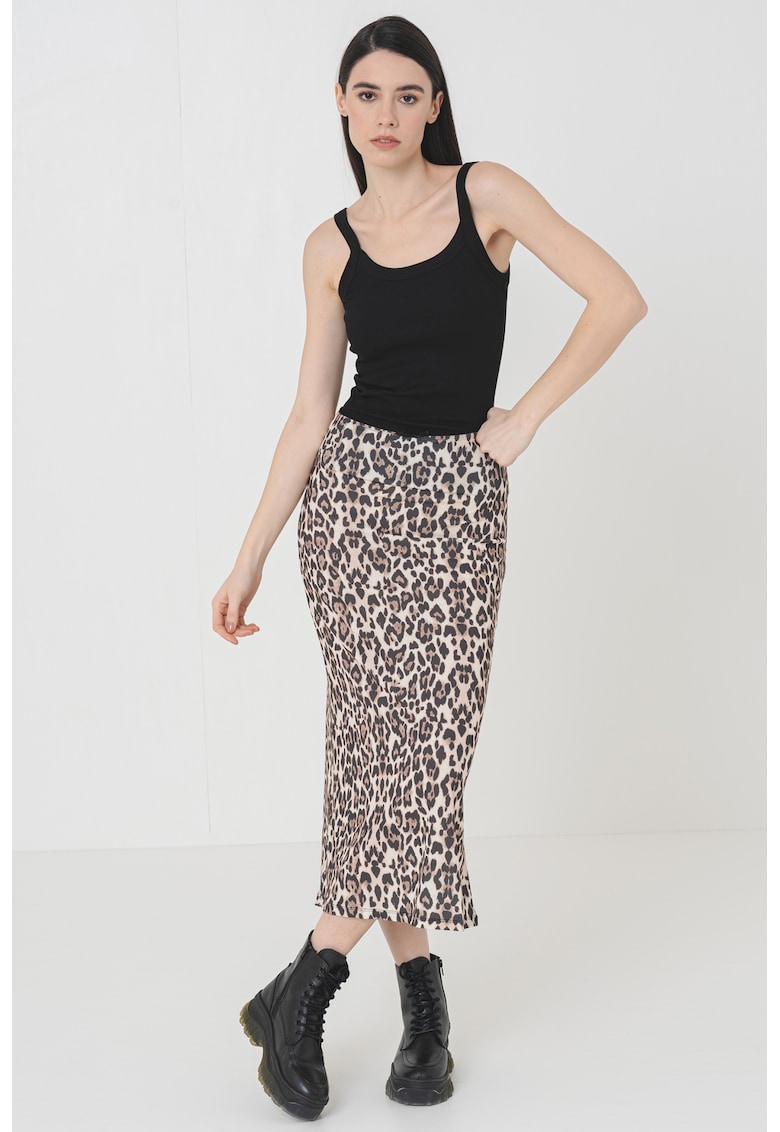 Fusta midi cu model animal print
