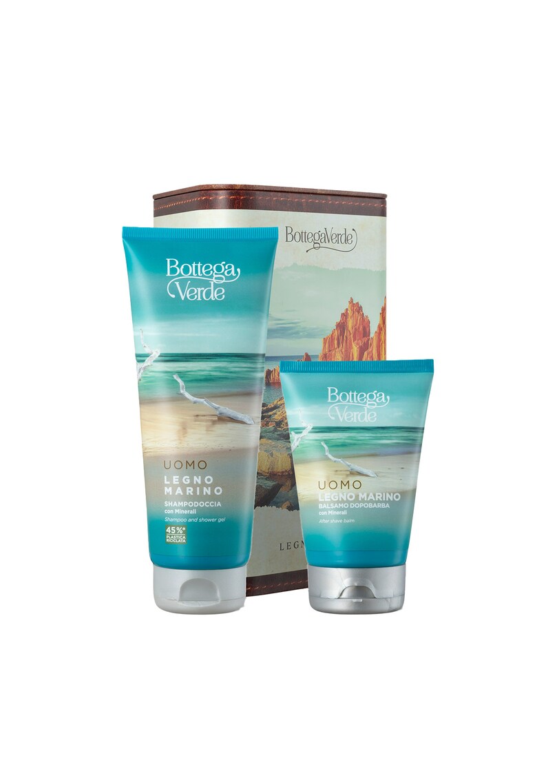 Set produse barbati - ingrijire corp si barba - cu aroma lemnoasa - in cutie metalica - Legno Marino - 200 ML - 75 ML -