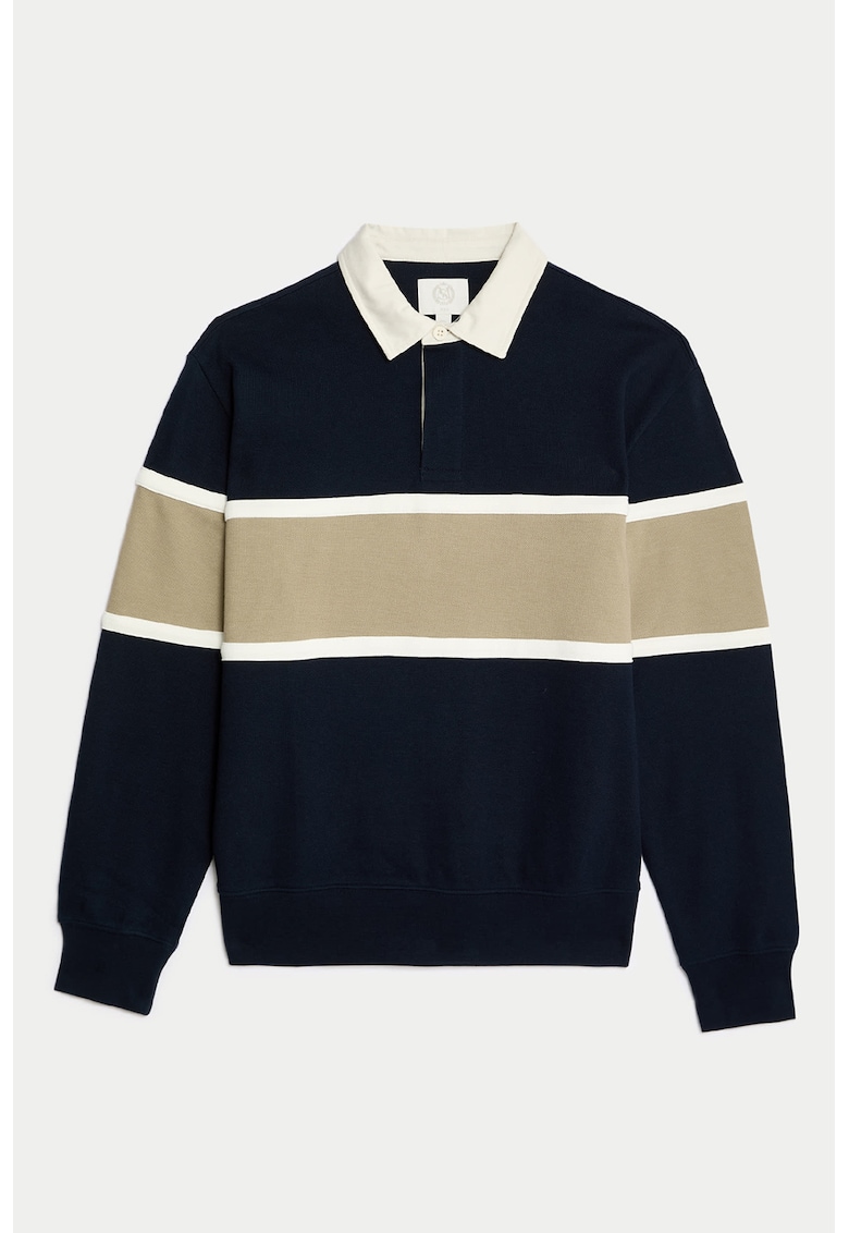 Bluza polo de trening cu model in dungi - Alb/Bej/Bleumarin