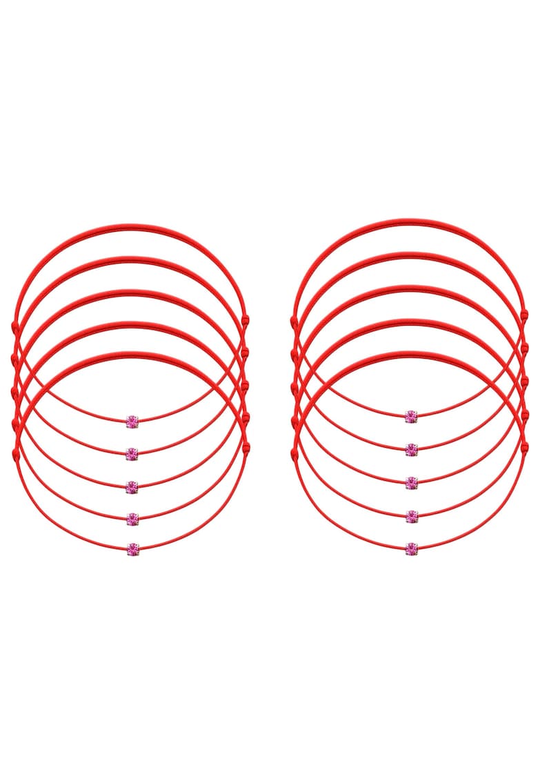 Set 10 bratari Martisor cu Cristale Swarovski Roz - snur rosu reglabil - 1 Martie