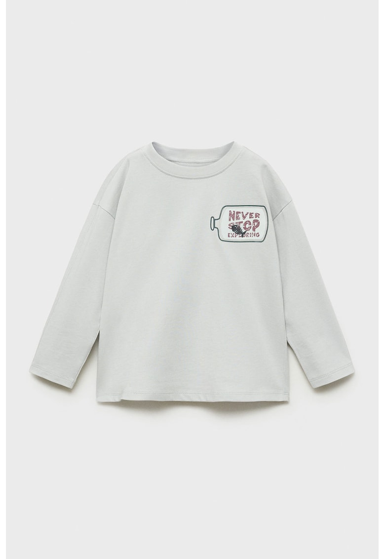 Bluza din bumbac cu imprimeu si decolteu la baza gatului - Gri deschis