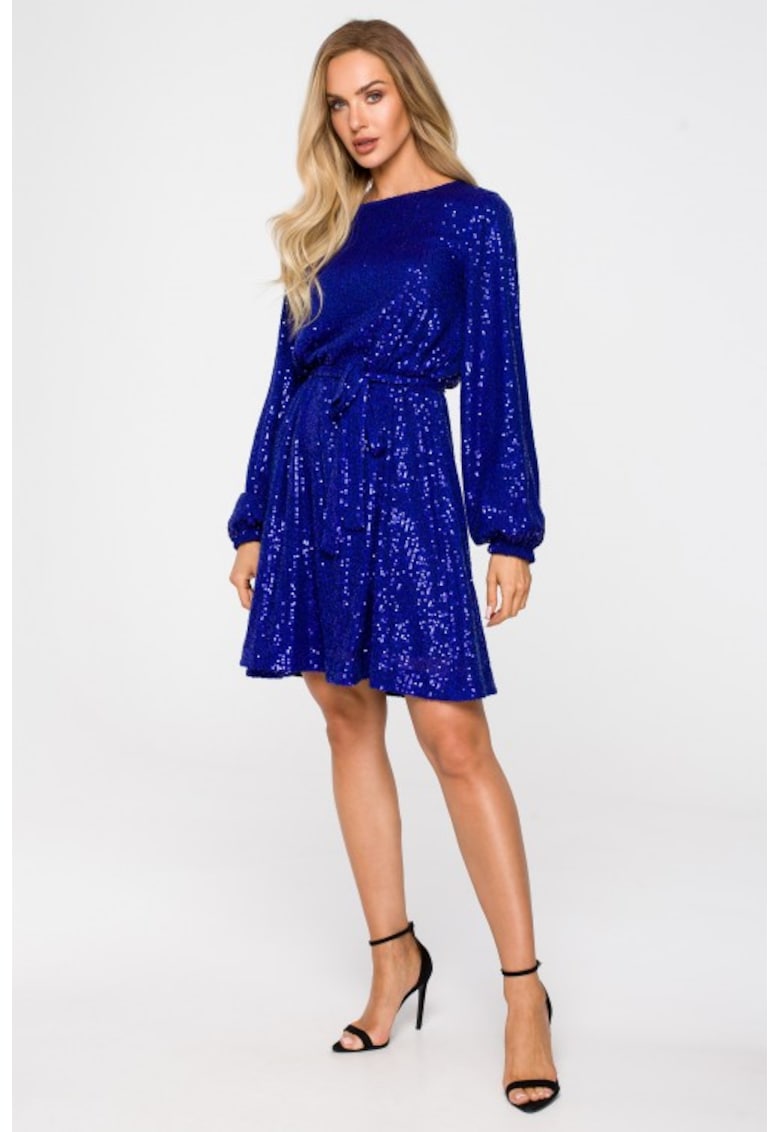 Rochie din paiete cu maneci bufante - - Albastru