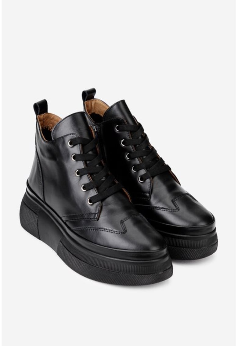Ghete dama negre din piele cu siret si fermoar