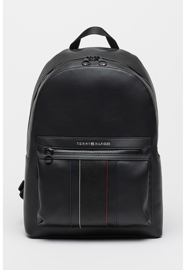 Rucsac de piele ecologica cu buzunar cu fermoar - Negru