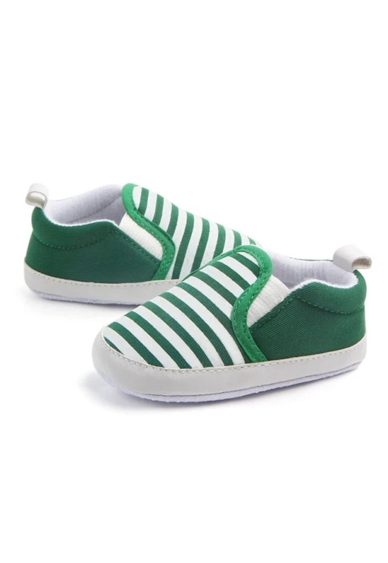 Pantofi Cu Dungi - Tip Mocasini - Pentru Baietei - Casual - Textil - Fara inchidere - Alb - Verde