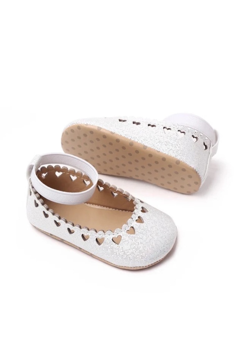 Balerini Cu Inimioare Decupate - Casual - Textil - Fete - Banda elastica - Argintiu