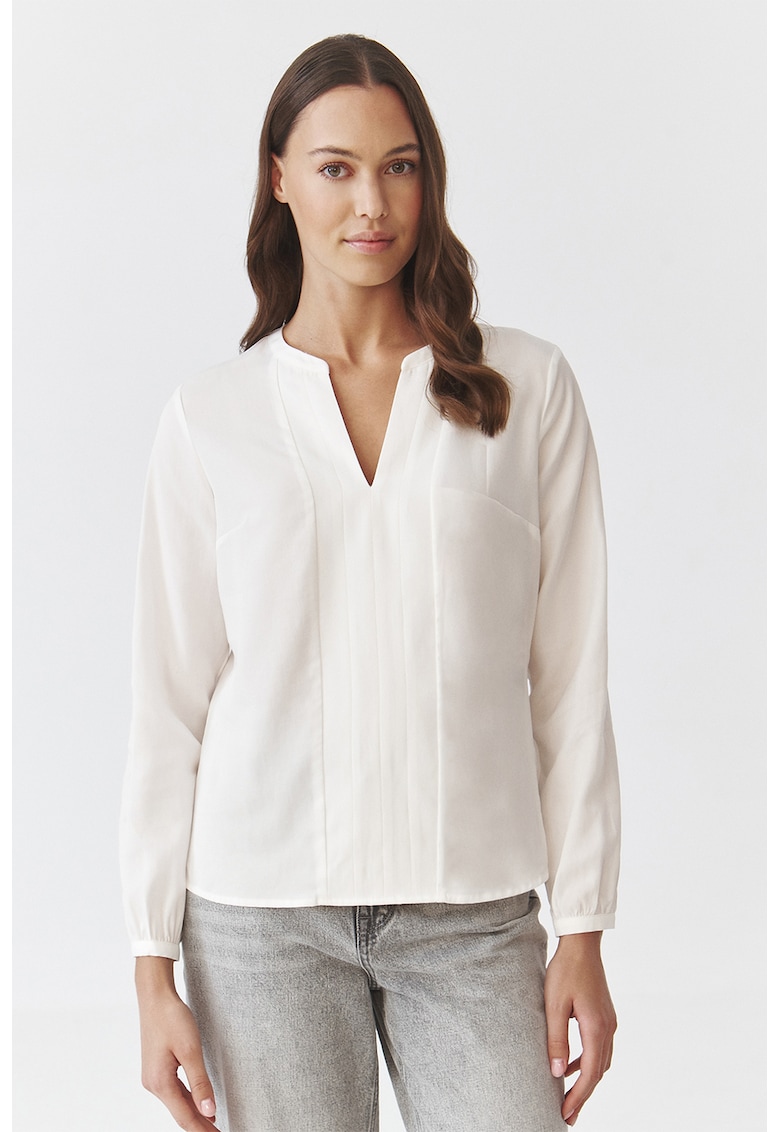 Bluza uni cu decolteu in V - Alb fildes