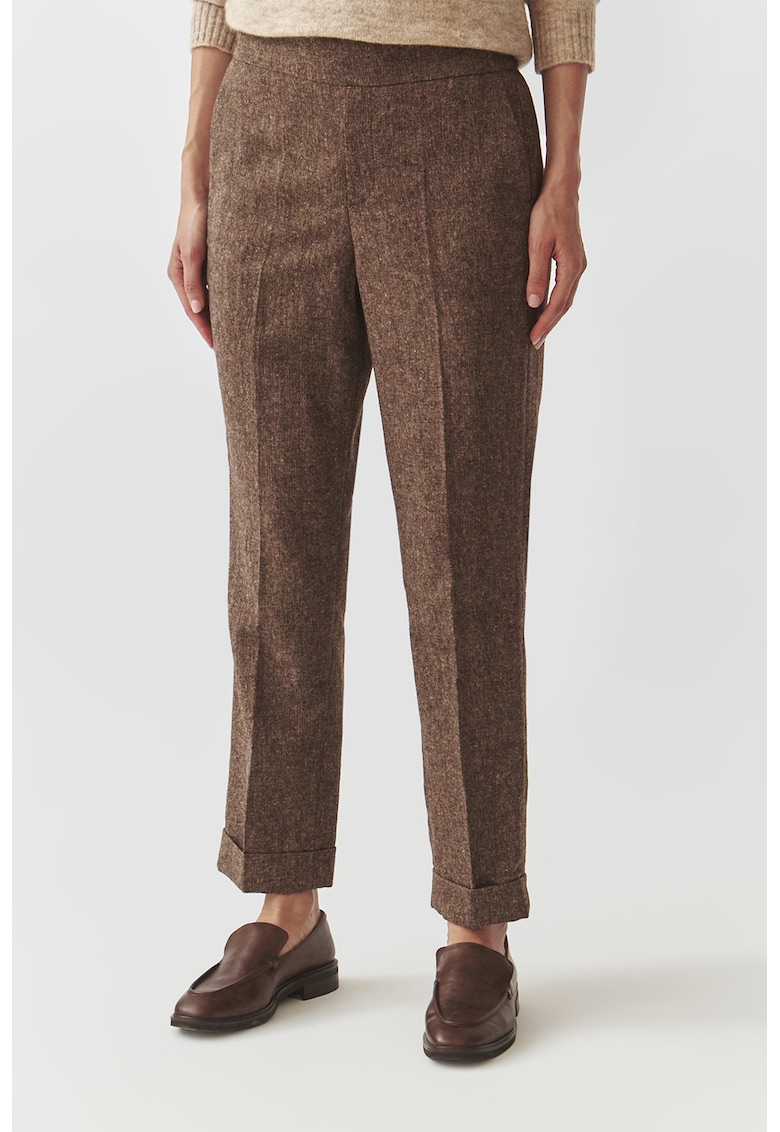 Pantaloni regular fit din amestec de lana - Maro melange
