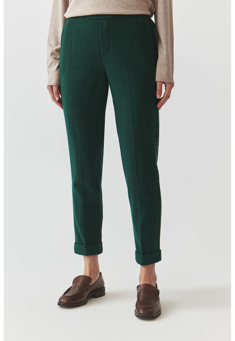 Pantaloni regular fit din amestec de lana - Verde inchis