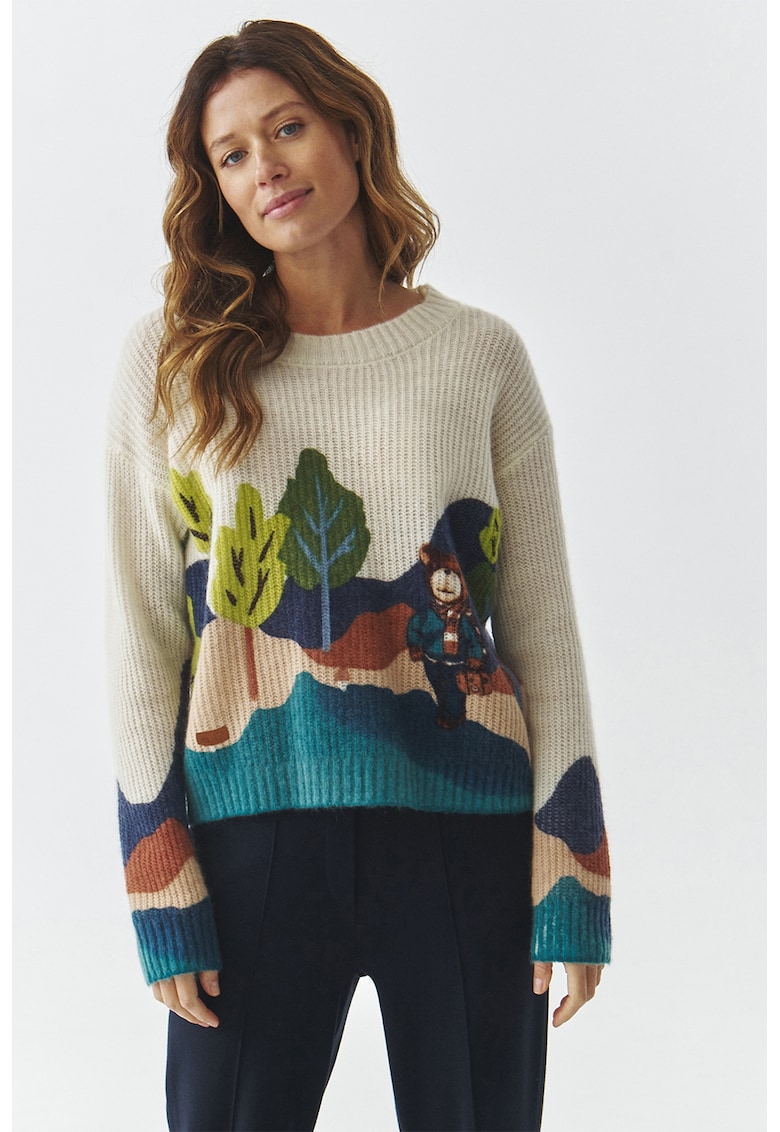 Pulover din amestec de lana cu model grafic