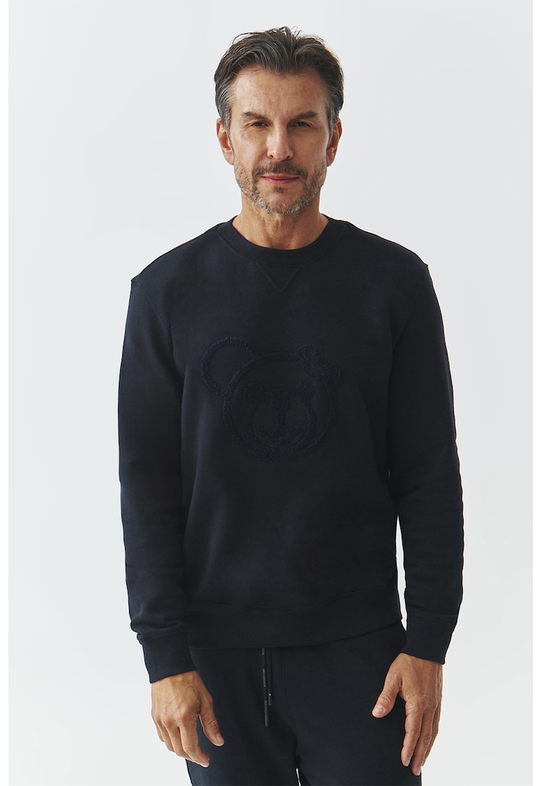 Bluza de trening cu decolteu la baza gatului si model cu broderie