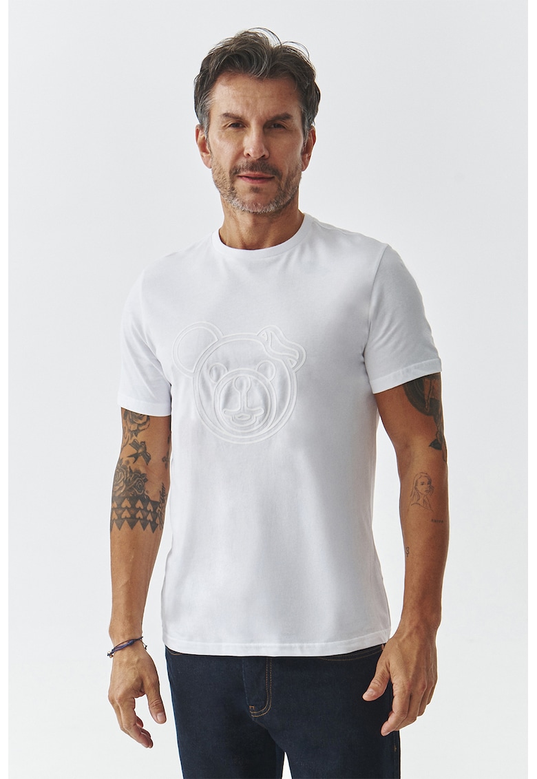 Tricou din bumbac cu decolteu la baza gatului - Alb optic