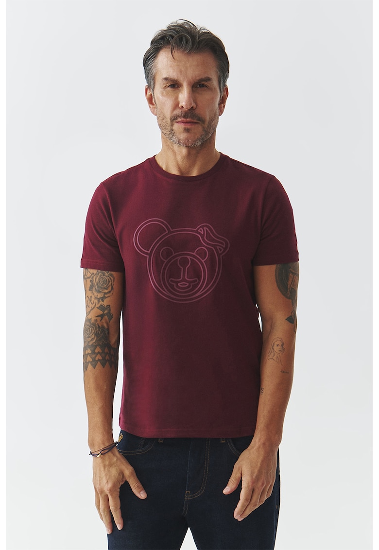 Tricou din bumbac cu decolteu la baza gatului - Visiniu