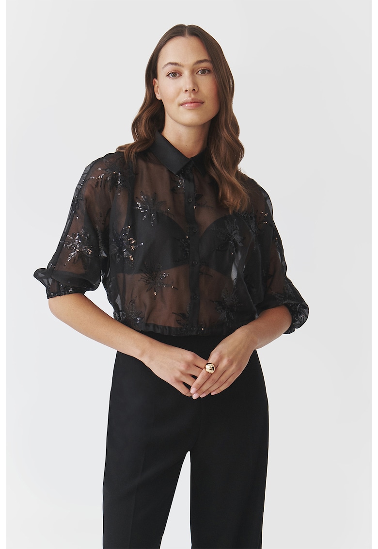 Camasa transparenta cu maneci medii