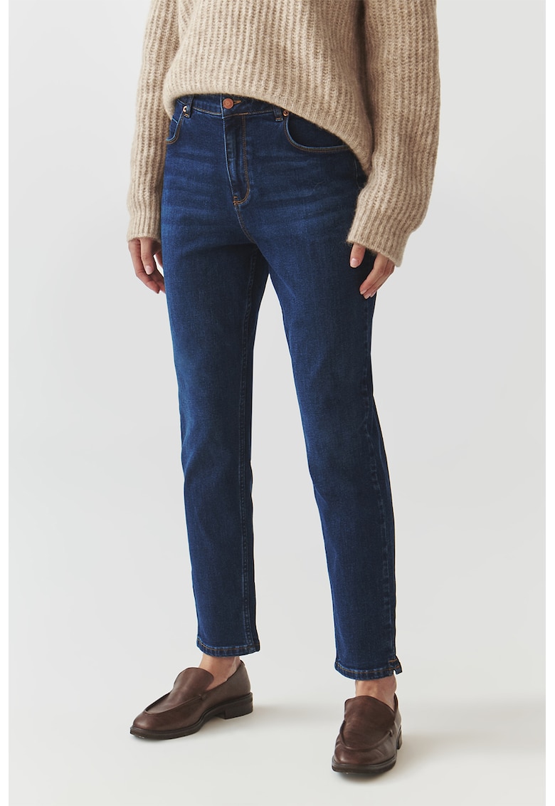 Blugi crop cu talie inalta - Albastru inchis