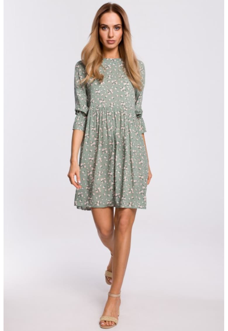 Rochie cu maneca scurta cu volane - - Verde