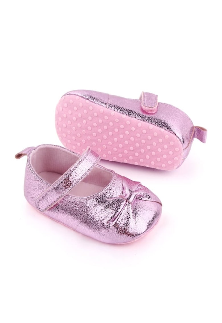 Pantofi Metalic - Cu Fundita - Casual - Textil - Fete - Velcro - Roz