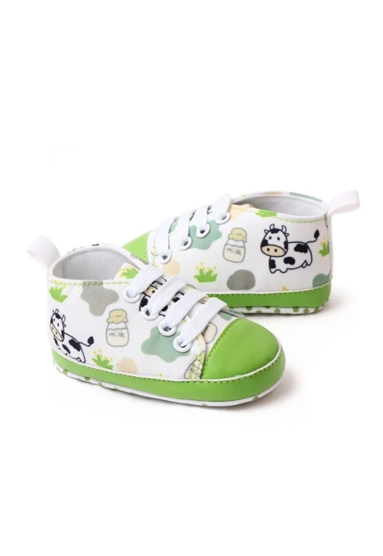 Tenisi Model Cow - Casual - Textil - Baieti - Siret - Alb - Verde